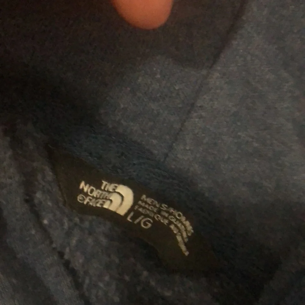 The North Face blue pullover sweatshirt with bear